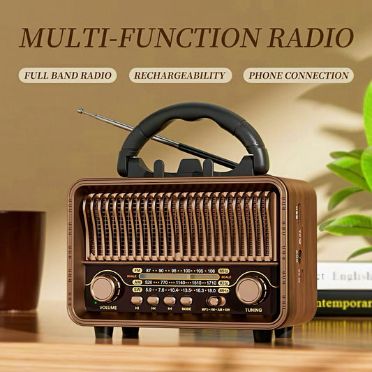 Retro Portable Radio with Bluetooth Speaker & Phone Holder
