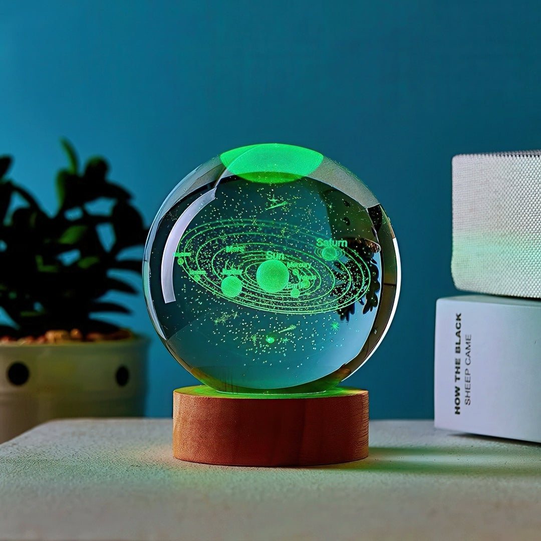 3D Crystal Ball Night Light with Wooden LED Base