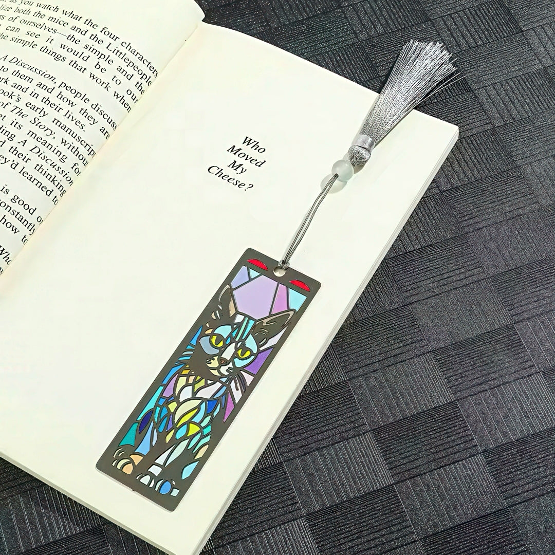 Vintage Metal Bookmark with Stained Glass Design