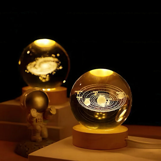 3D Crystal Ball Night Light with Wooden LED Base