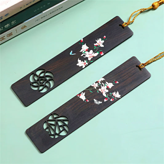 Elegant Flowers Painted Wooden Bookmark
