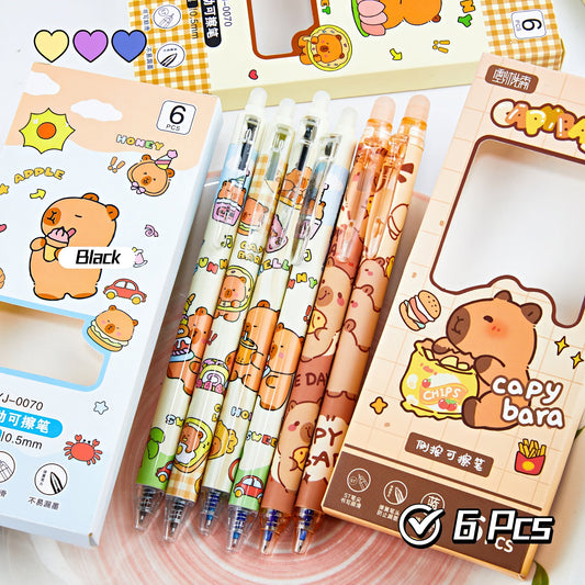 Cute Capybara Erasable Gel Pen Set