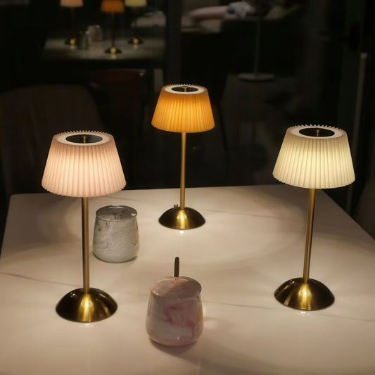 Rechargeable Metal Table Lamp with Pleated Lamp Shade