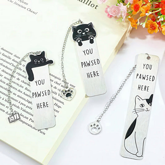 Cat Themed Stainless Steel Bookmark