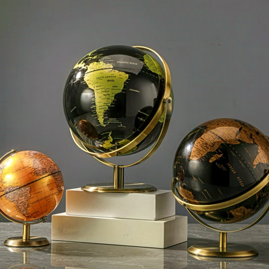 World Globe with Metal Arc and Base