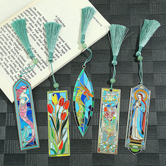Vintage Metal Bookmark with Stained Glass Design