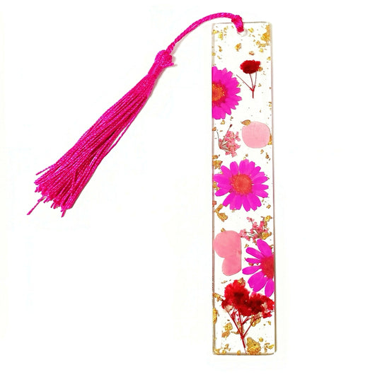 Transparent Acrylic Bookmark with Dried Flowers and Gold Flakes