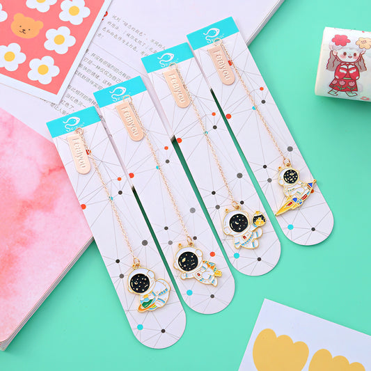 Astronaut Themed Metal Charm Bookmark