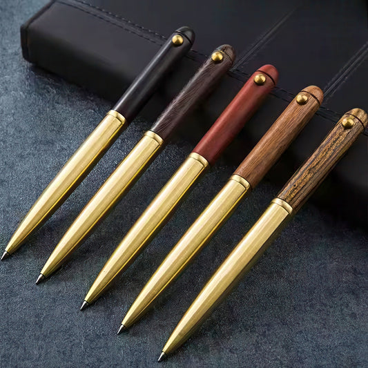 Wooden and Brass Retractable Rollerball Pen