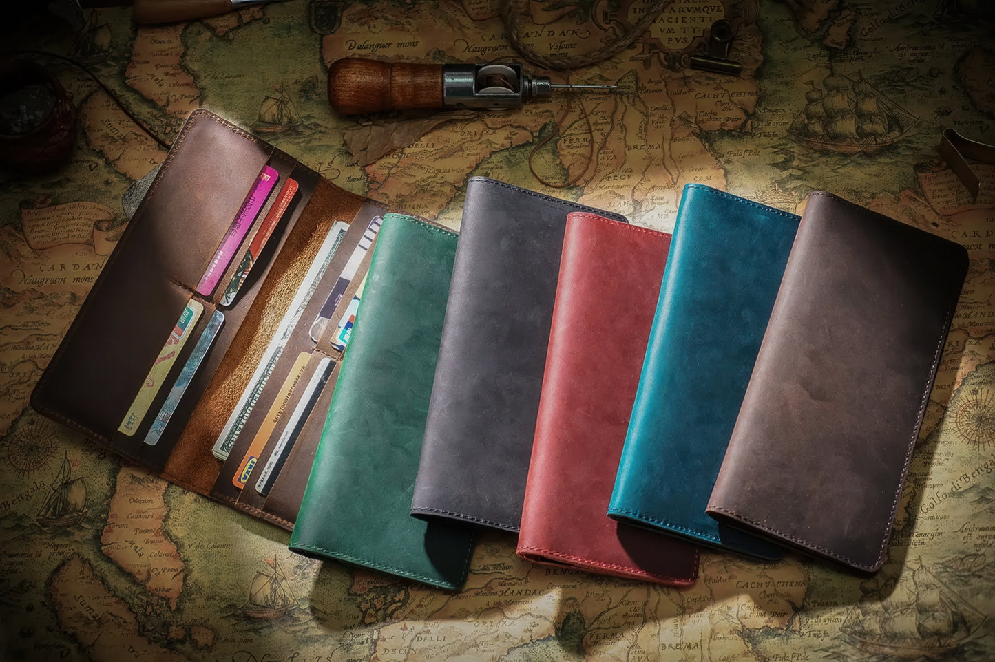 Dyed Cowhide Bifold Long Wallet