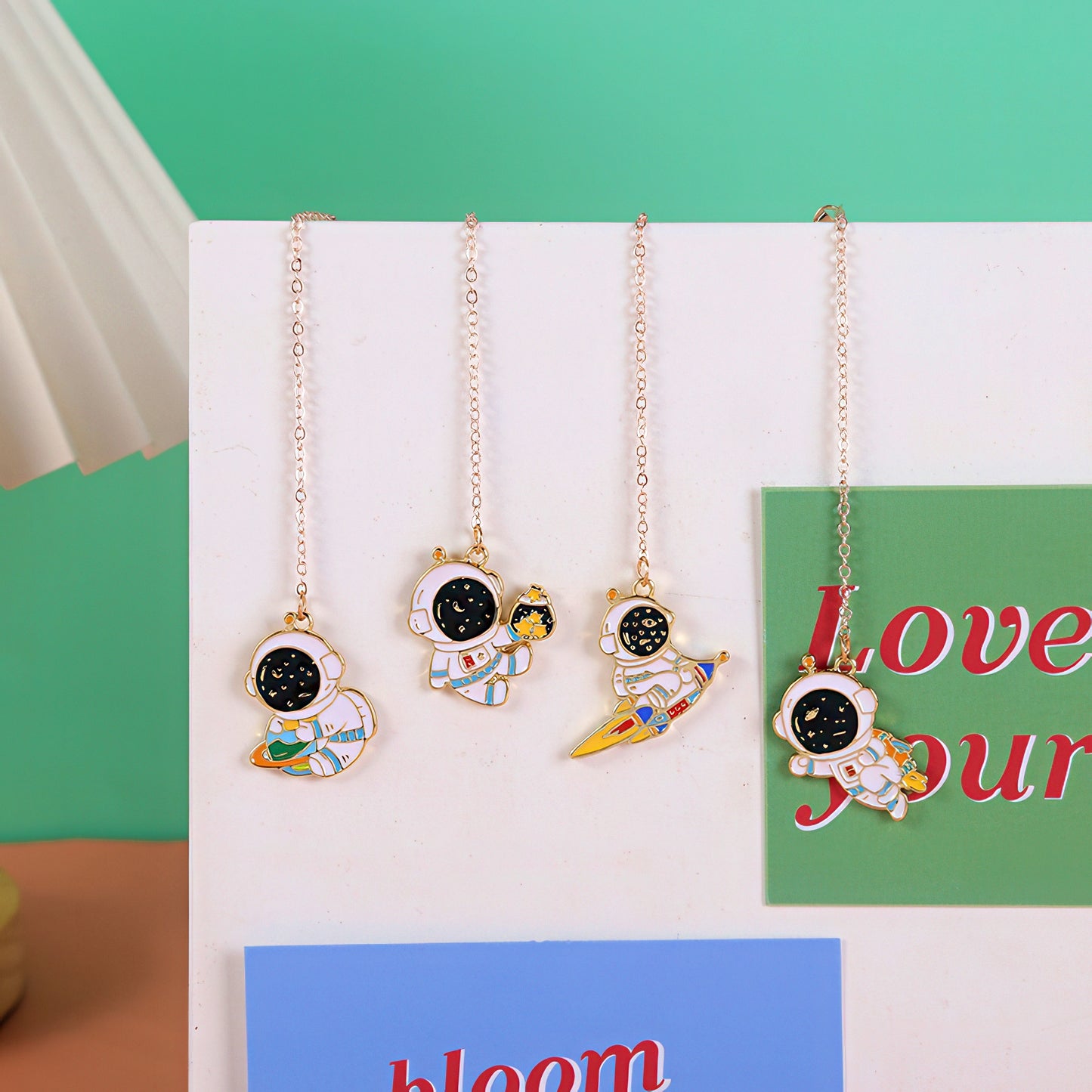 Astronaut Themed Metal Charm Bookmark