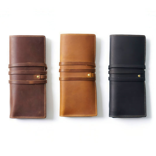 Retro Cowhide Multi Compartments Pencil Bag