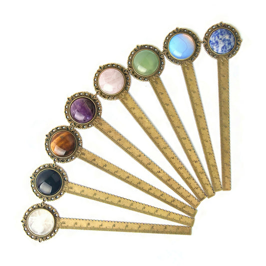 Vintage Style Metal Ruler Bookmark with Decorative Gemstone