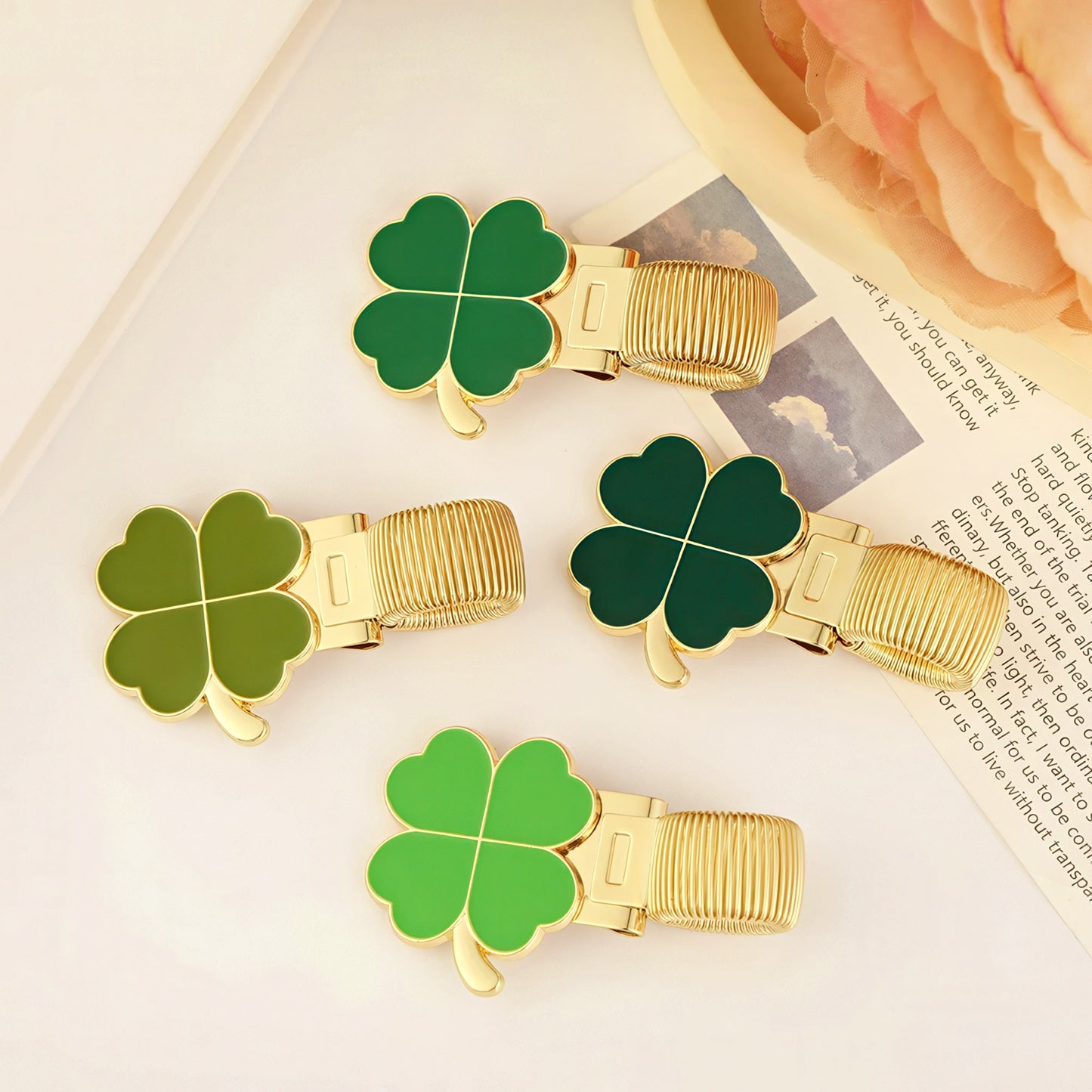 Four-leaf Clover Metal Pen Holder with Spring Clip