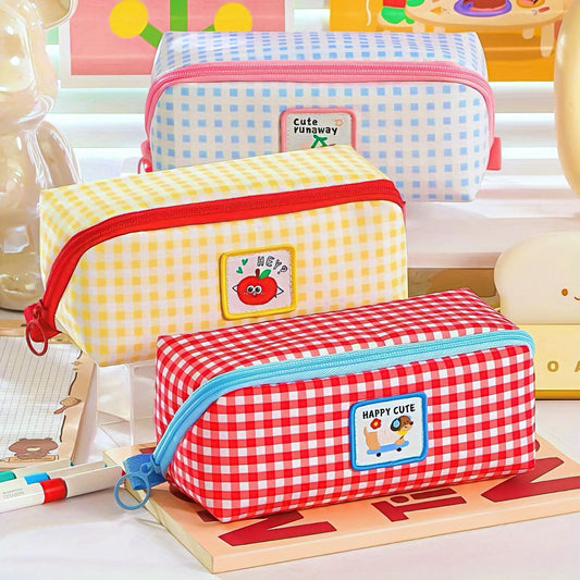 Extra Large Capacity Plaid Pencil Case