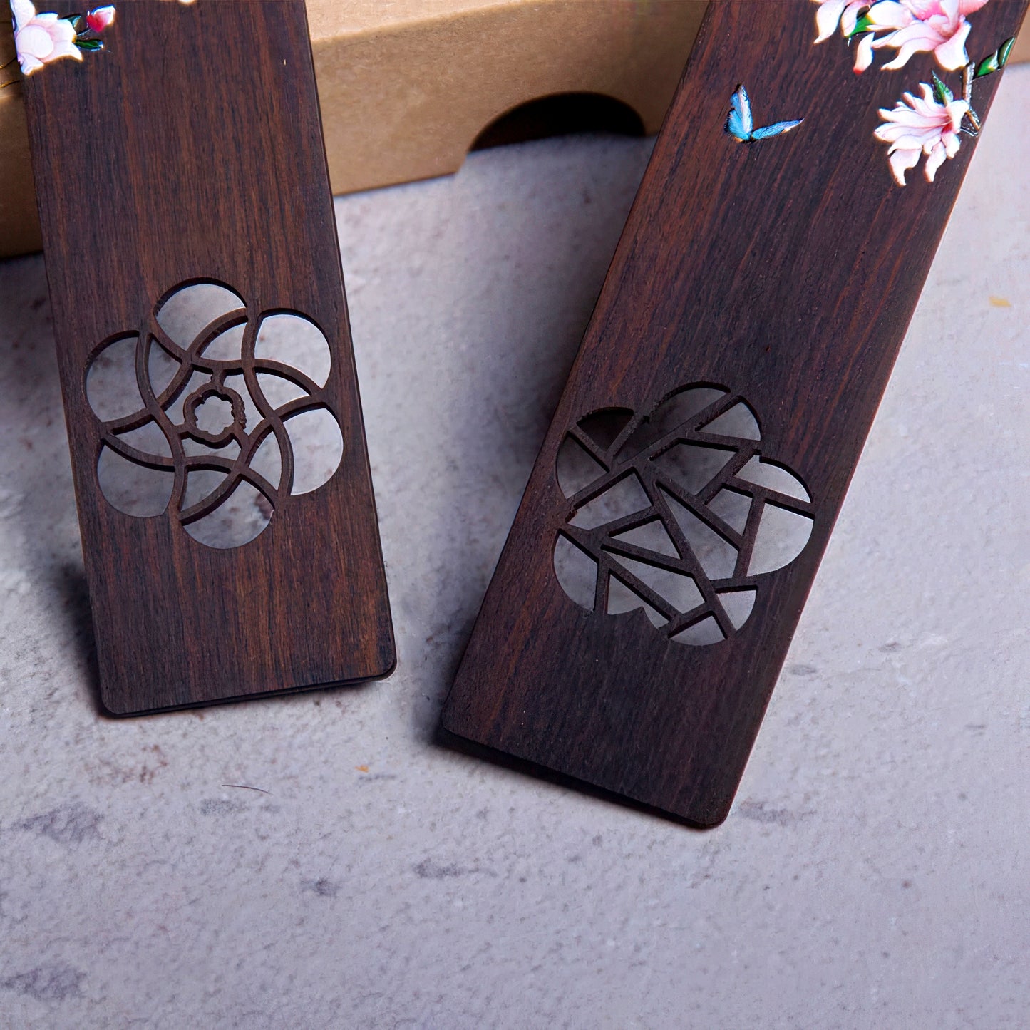 Elegant Flowers Painted Wooden Bookmark