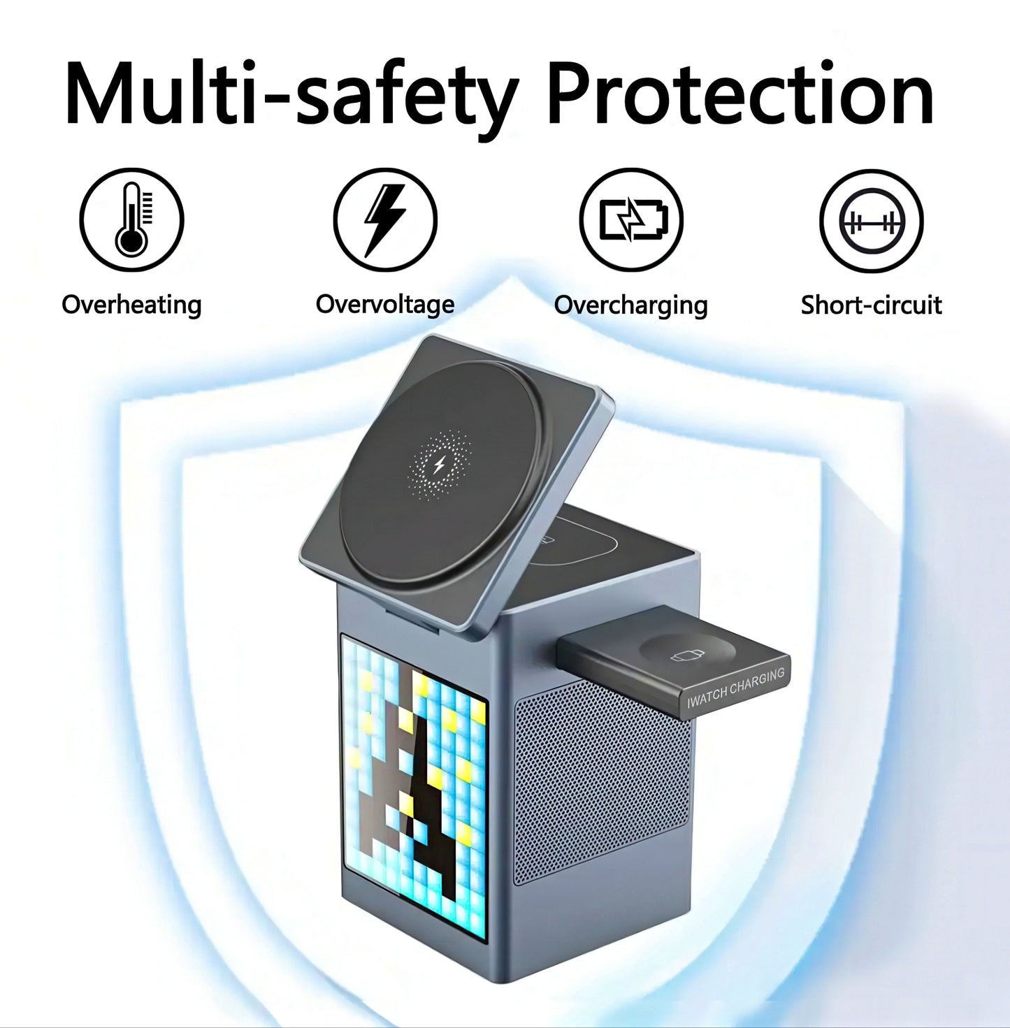 6 in 1 Wireless Charging Station with Pixel Display and Bluetooth Speaker