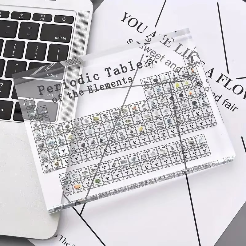 Acrylic Periodic Table with Wooden LED Base