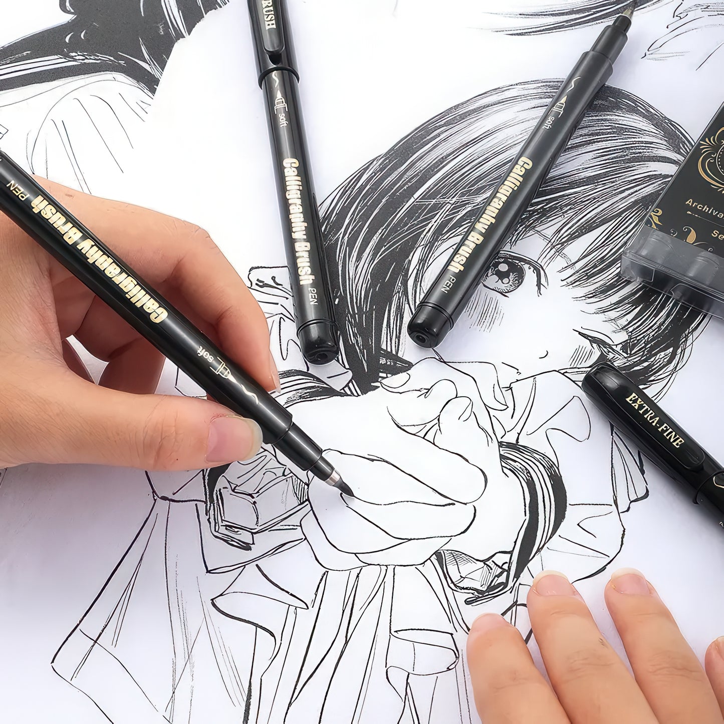 Black Ink Calligraphy Brush Pen Set