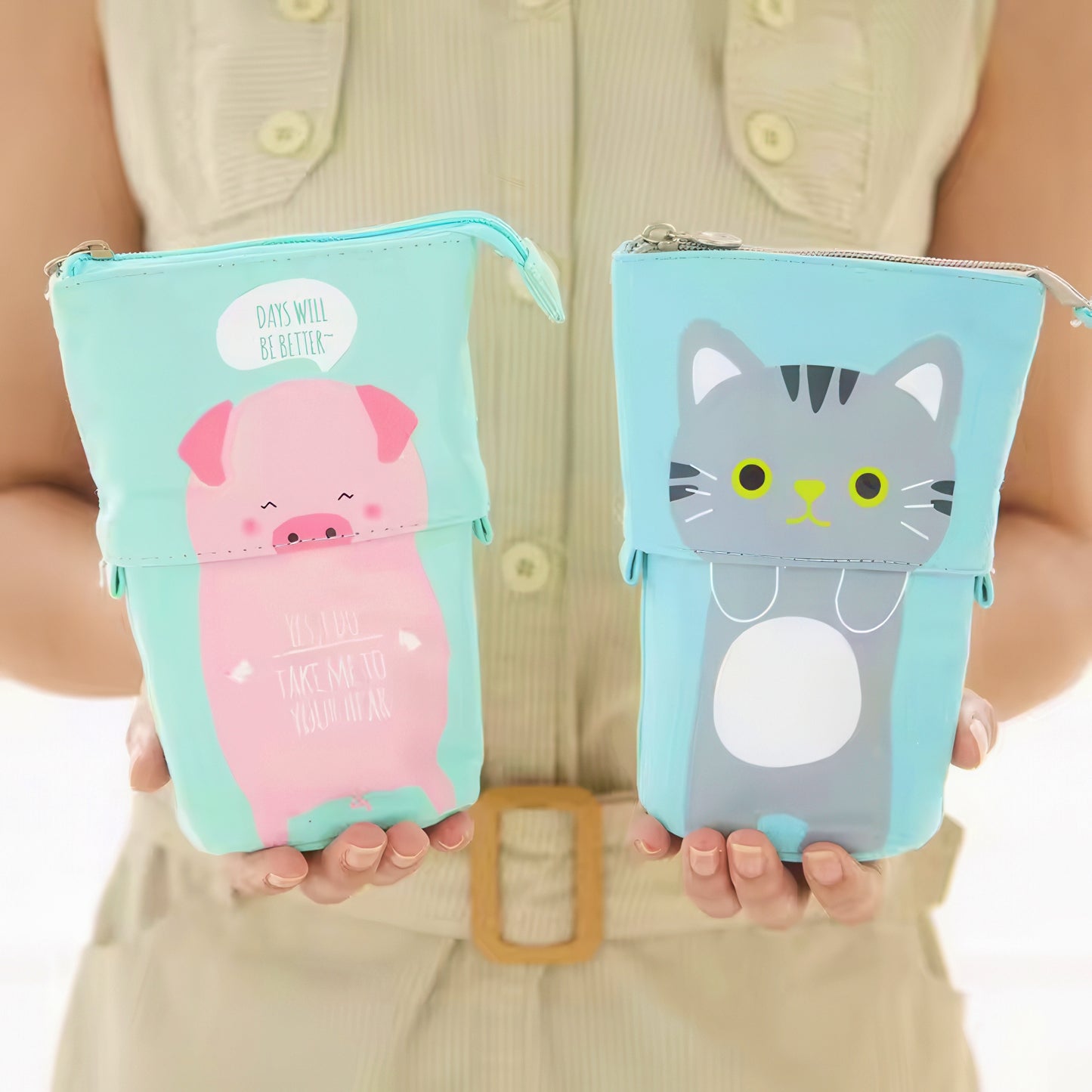 Cute Animal Retractable Stand Up Pencil Case