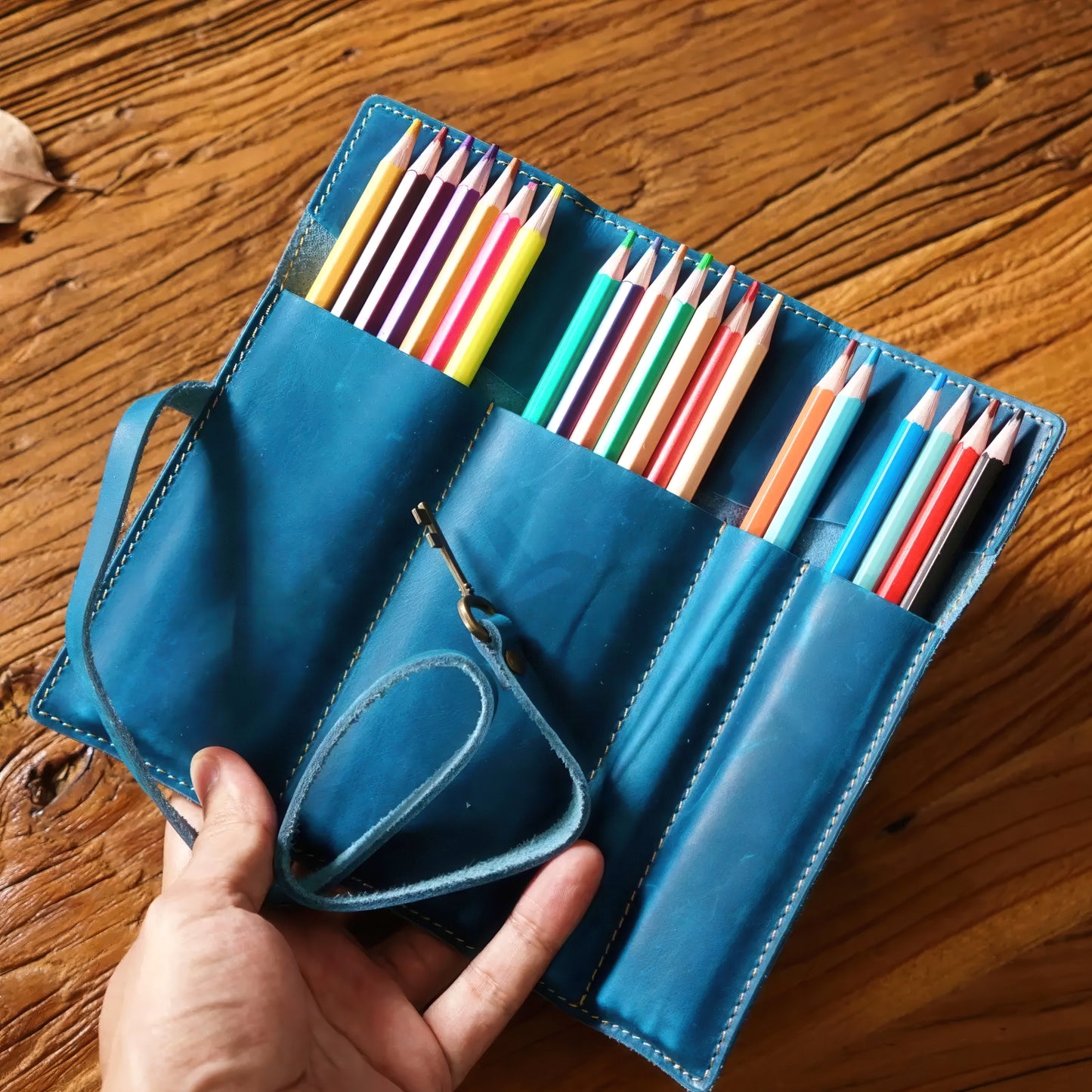 Dyed Cowhide Roll Up Pencil Case
