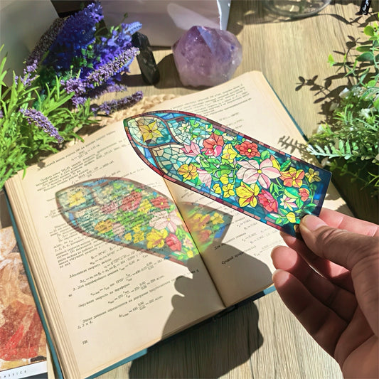 Floral Themed PVC Bookmark with Stained Glass Design