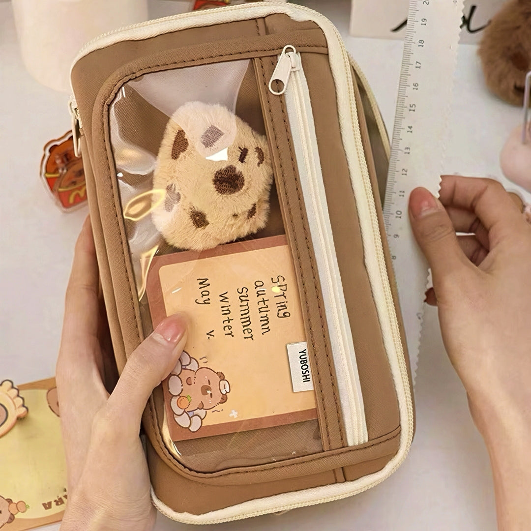 Large Capacity Pencil Case with Capybara Themed Accessories