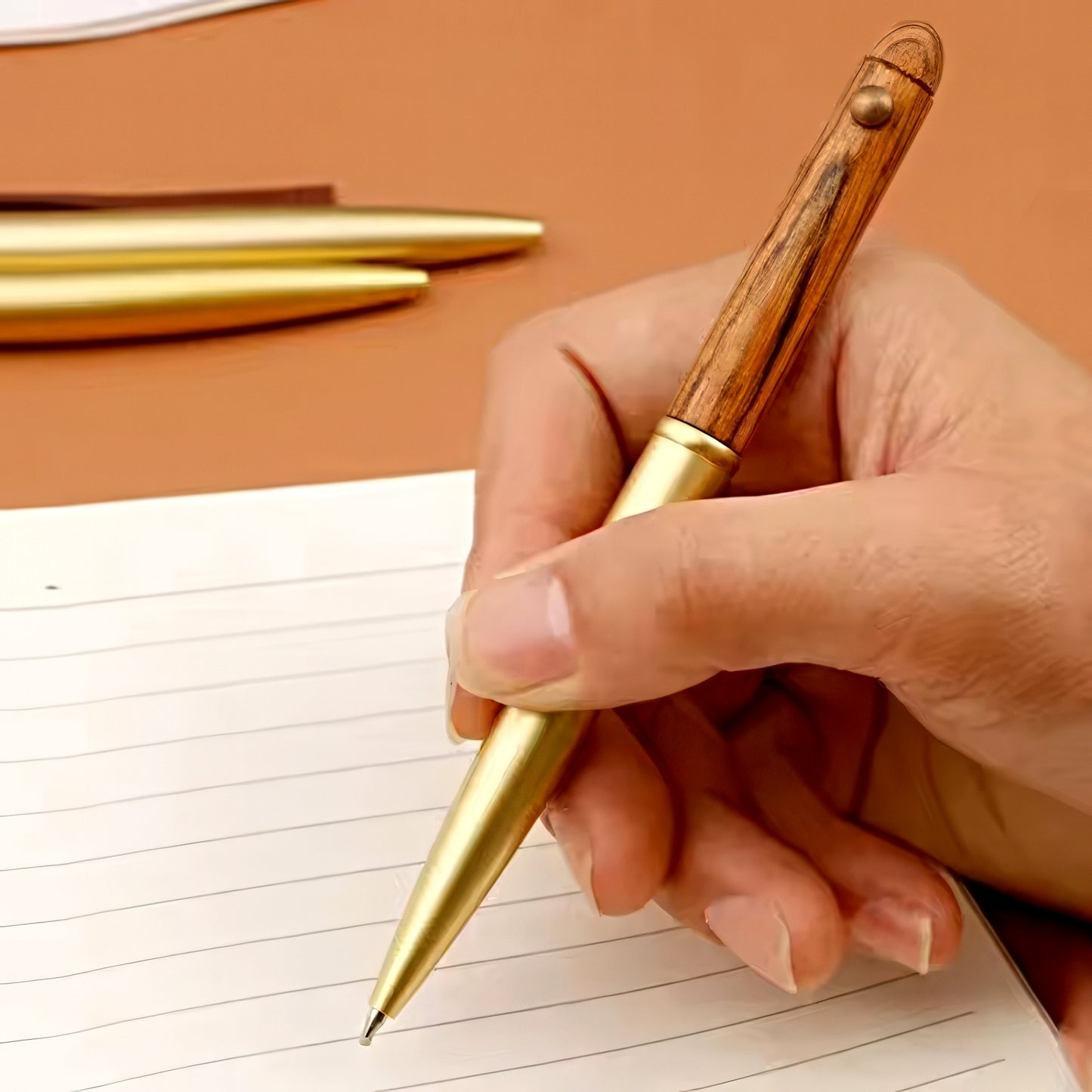 Wooden and Brass Retractable Rollerball Pen