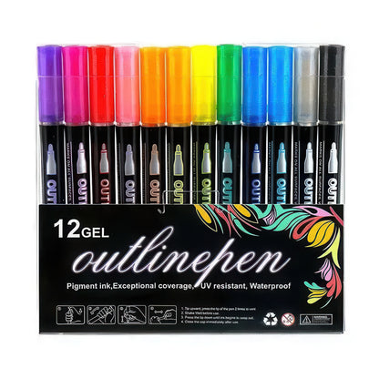 Double Line Outline Metallic Marker Set