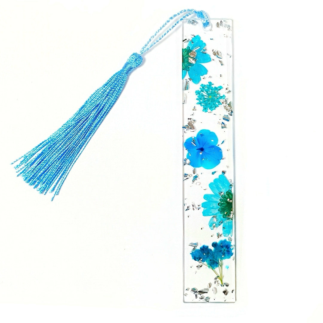 Transparent Acrylic Bookmark with Dried Flowers and Gold Flakes