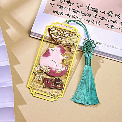 Relaxing Cat Oriental Style Metal Bookmark