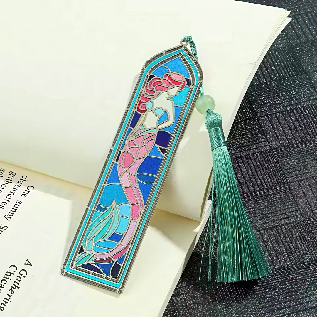 Vintage Metal Bookmark with Stained Glass Design