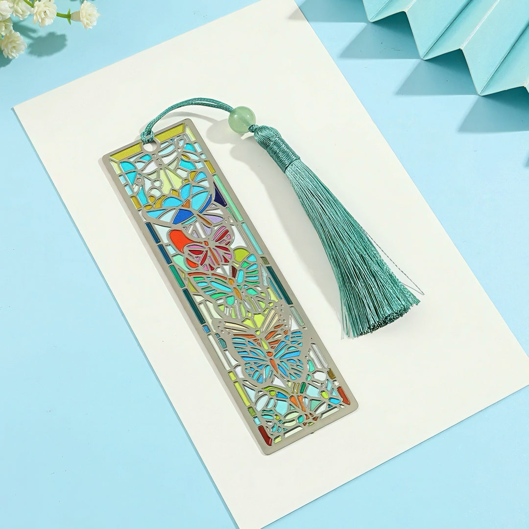 Vintage Metal Bookmark with Stained Glass Design