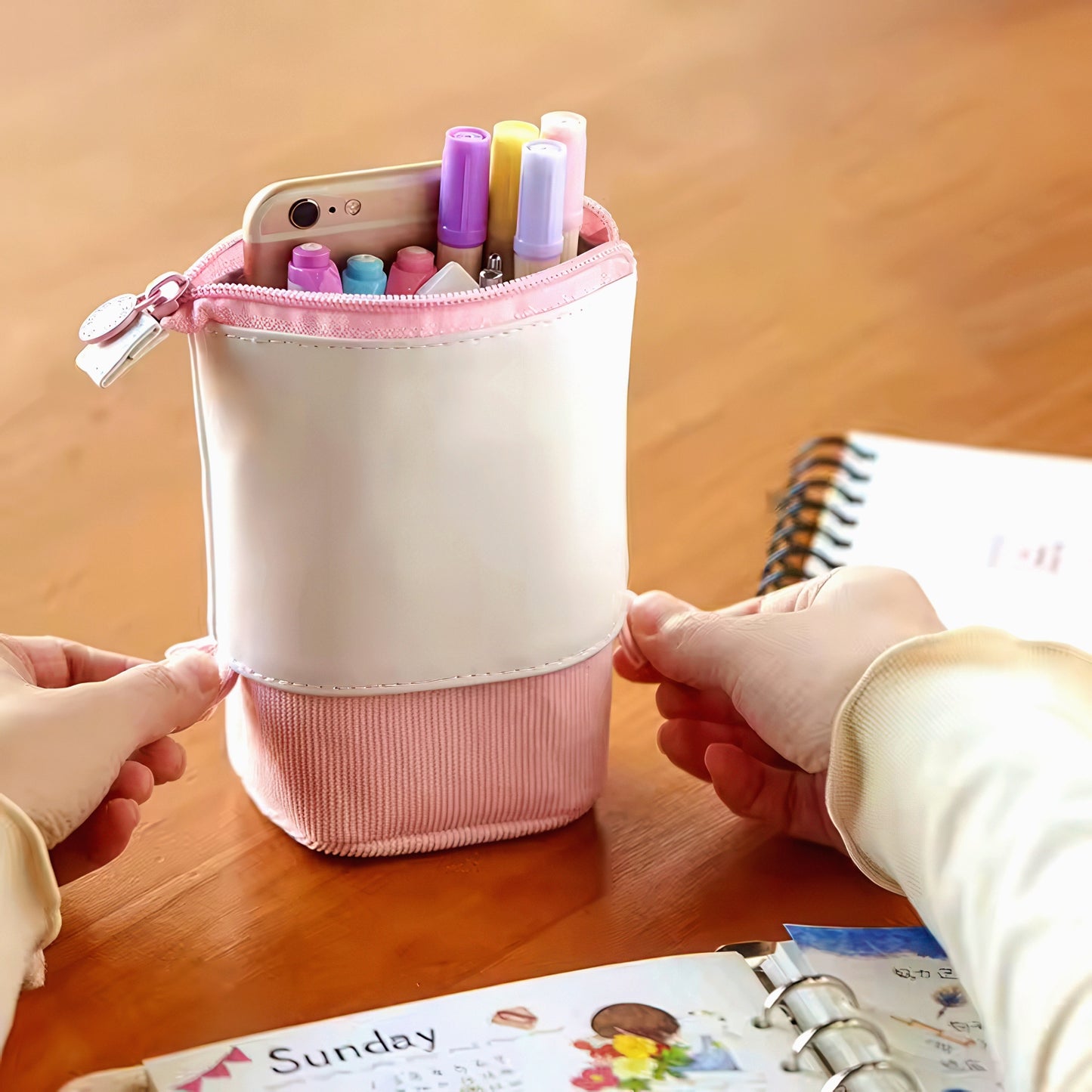 Colorful Retractable Stand Up Pencil Case