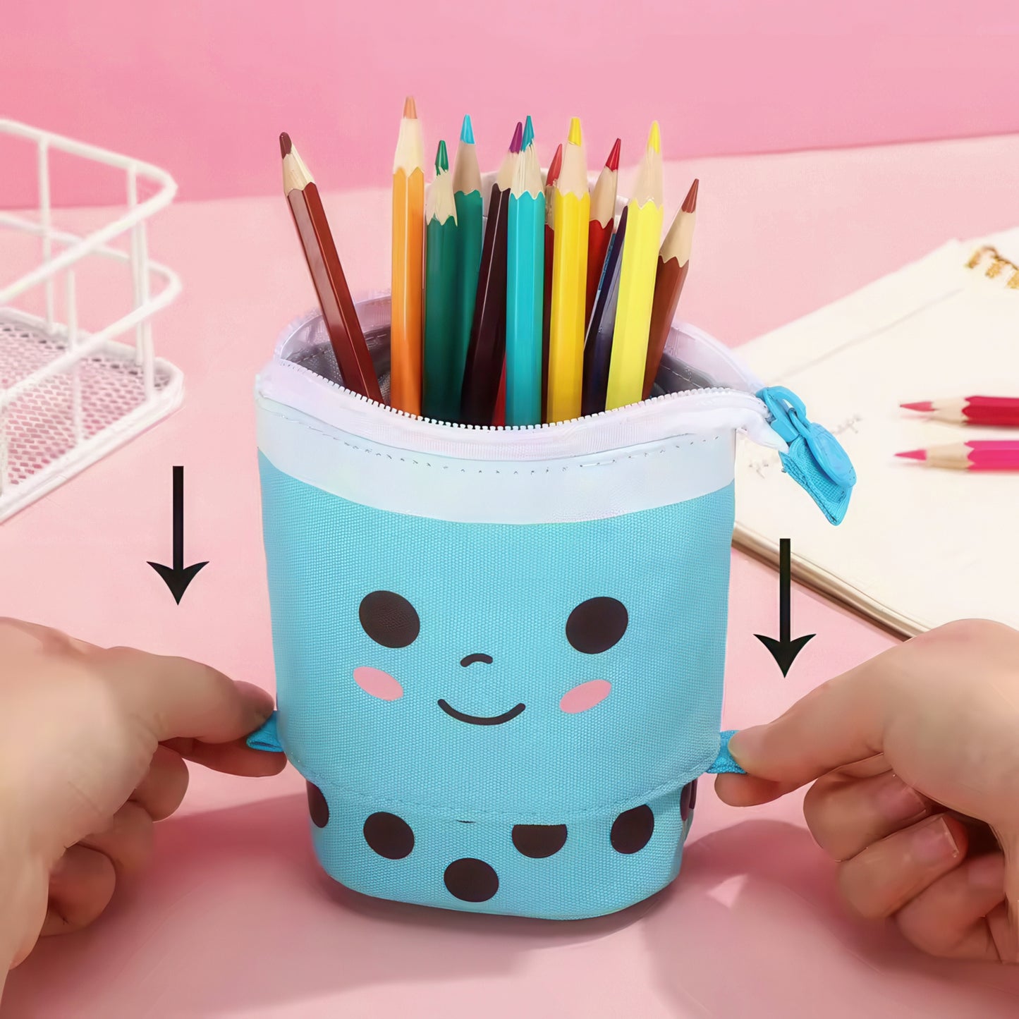 Bubble Tea Retractable Stand Up Pencil Case