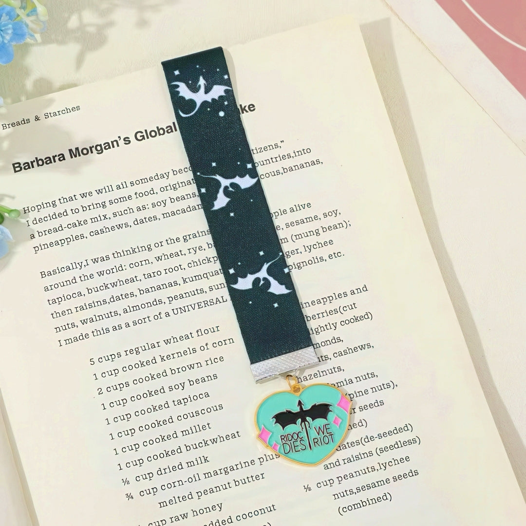 Strap Bookmark with Dragon Themed Metal Charms