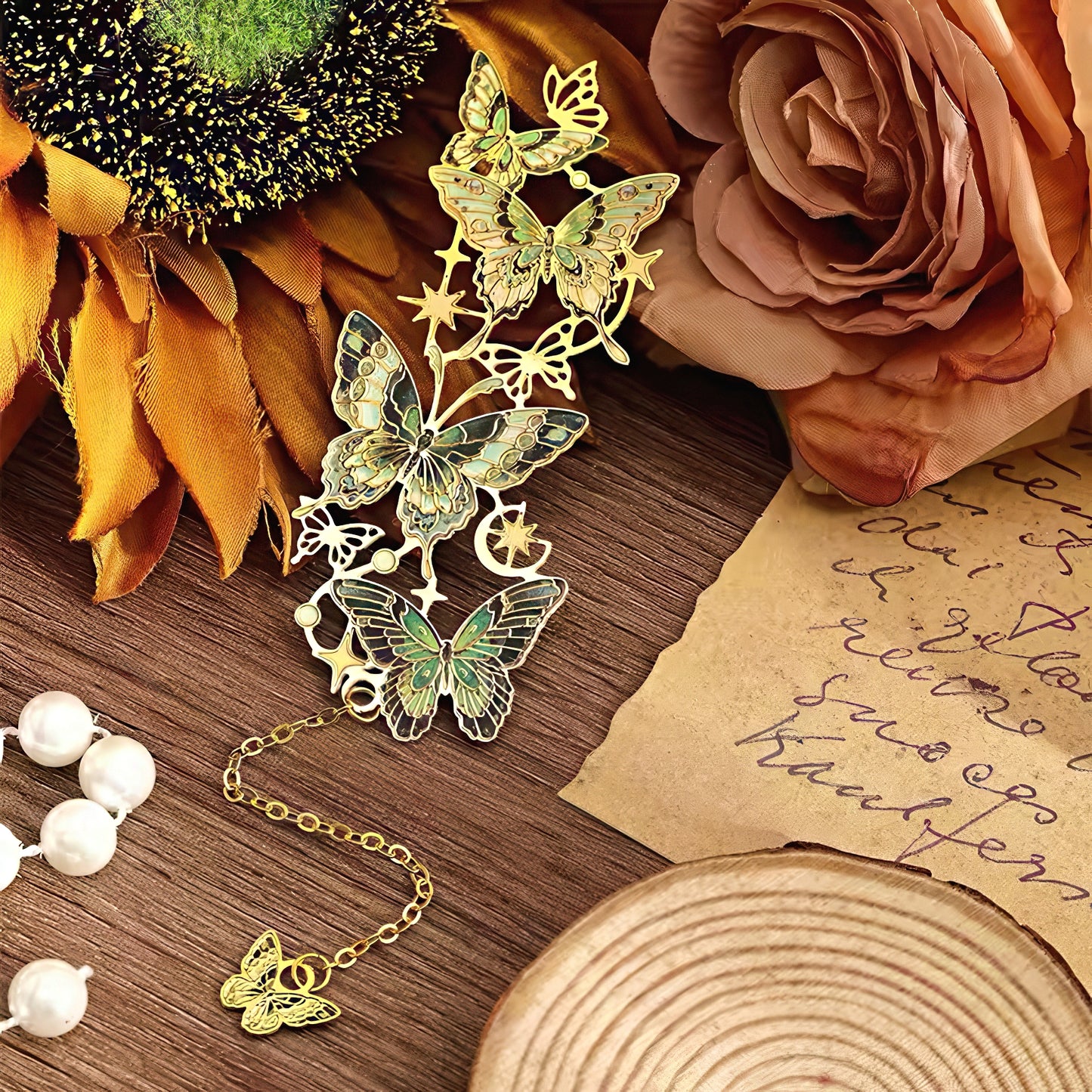 Starry Butterfly Themed Metal Bookmark