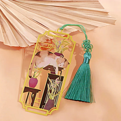 Relaxing Cat Oriental Style Metal Bookmark