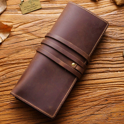 Retro Cowhide Multi Compartments Pencil Bag