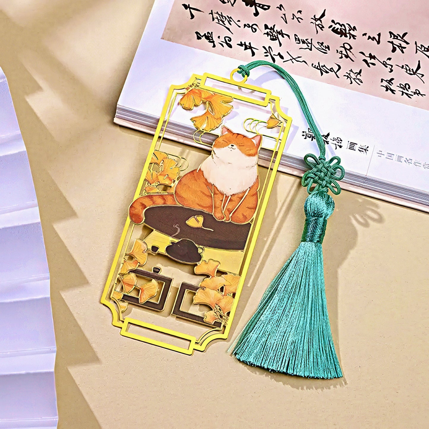 Relaxing Cat Oriental Style Metal Bookmark