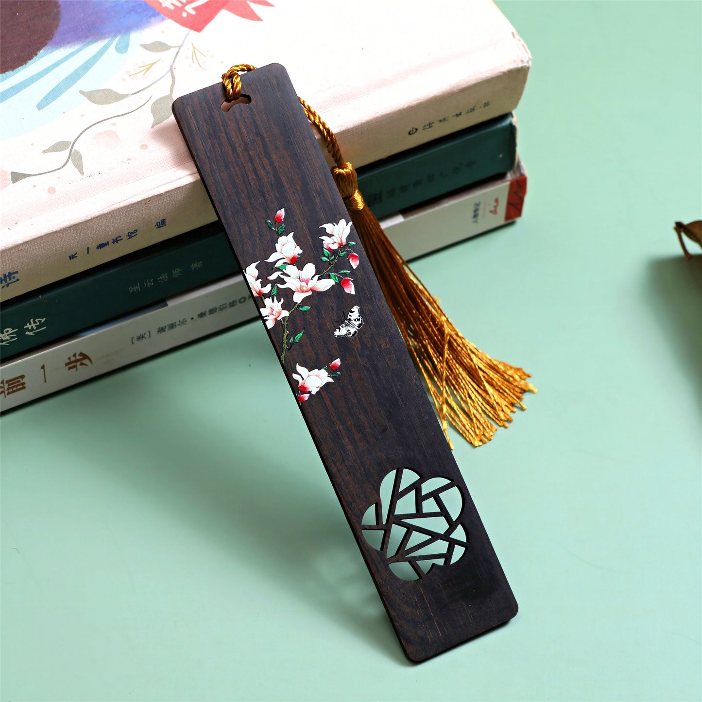 Elegant Flowers Painted Wooden Bookmark