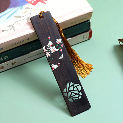 Elegant Flowers Painted Wooden Bookmark