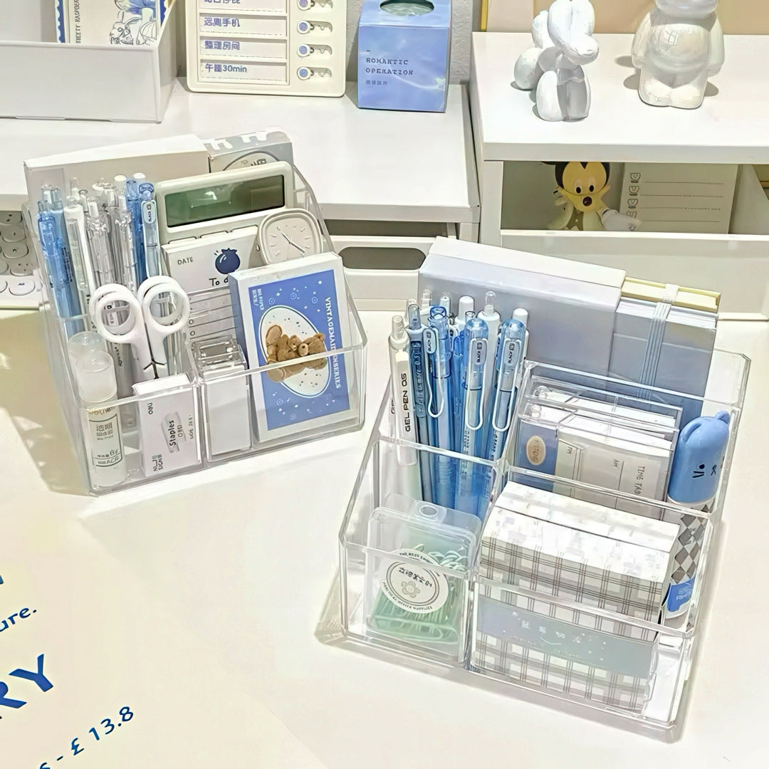 Multi-Compartment Transparent Acrylic Stationery Organizer