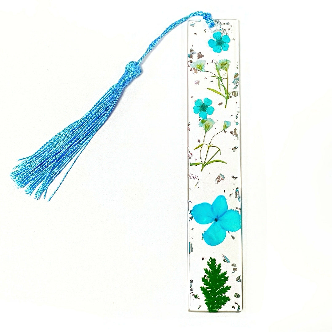 Transparent Acrylic Bookmark with Dried Flowers and Gold Flakes
