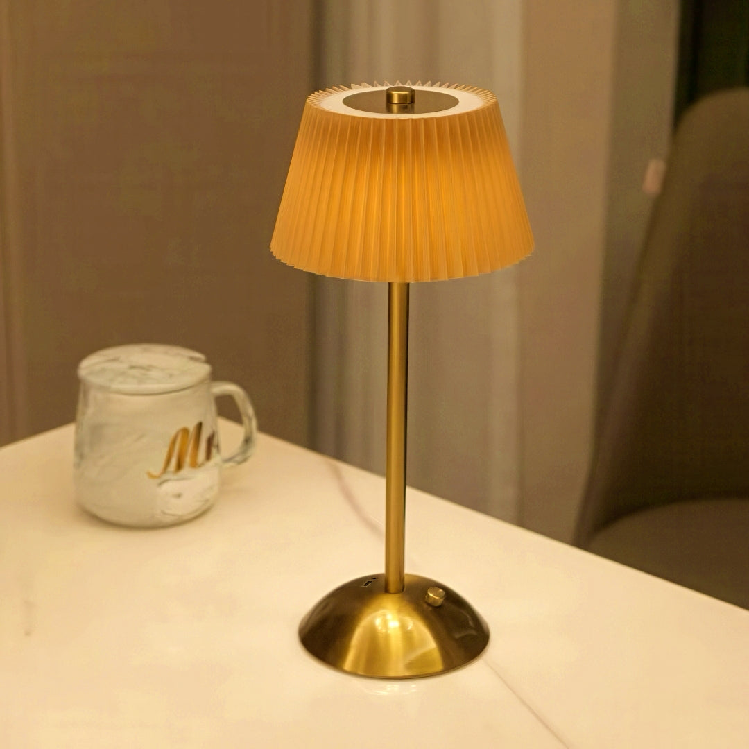 Rechargeable Metal Table Lamp with Pleated Lamp Shade
