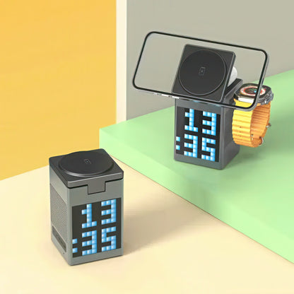 6 in 1 Wireless Charging Station with Pixel Display and Bluetooth Speaker