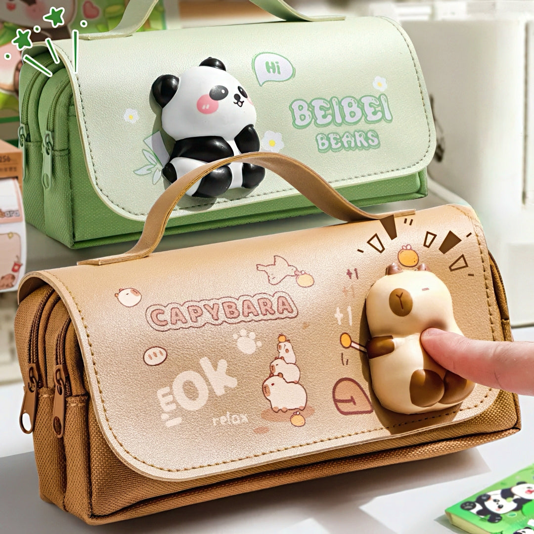 Large Capacity Pencil Case with Squishy Stress-relief Toy