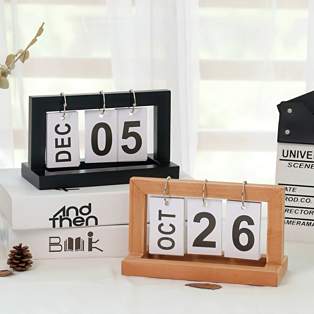 Flip Perpetual Wooden Desk Calendar