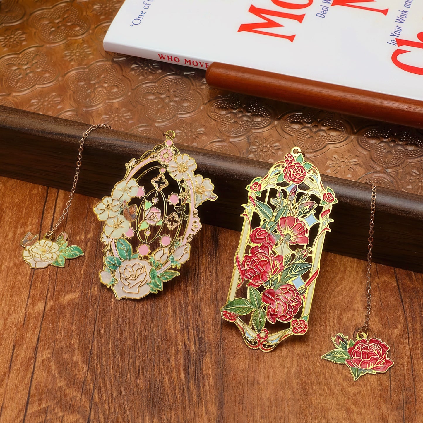 Baroque Roses Design Metal Bookmark