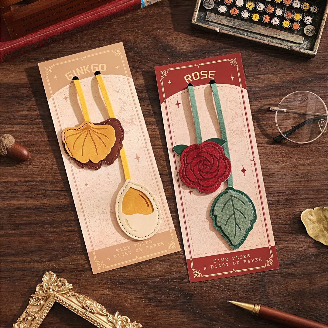 Multifunctional Retro Faux Leather Strip Bookmark
